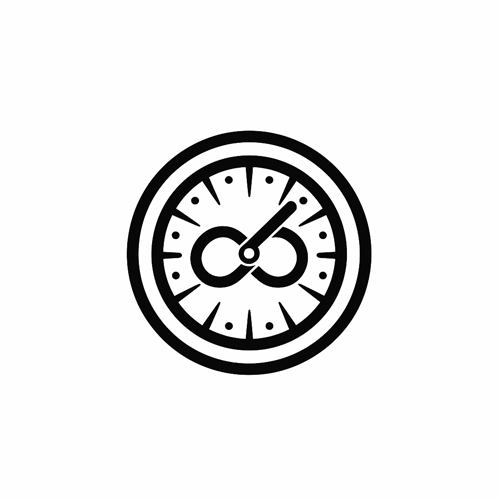 Icon einer Uhr mit Unendlichkeitssymbol als Symbol für Flexibilität und Effizienz